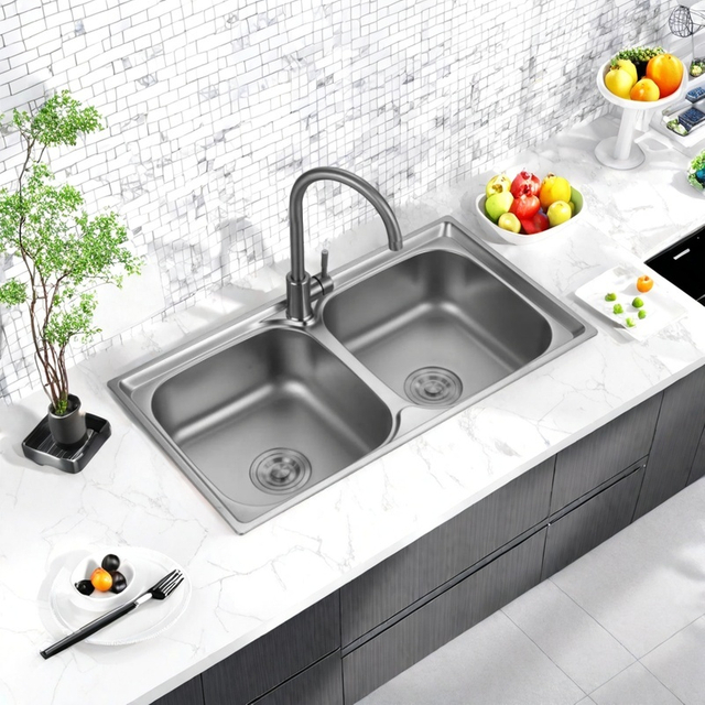 7843-Stainless Steel Integral Stretched Double Sink